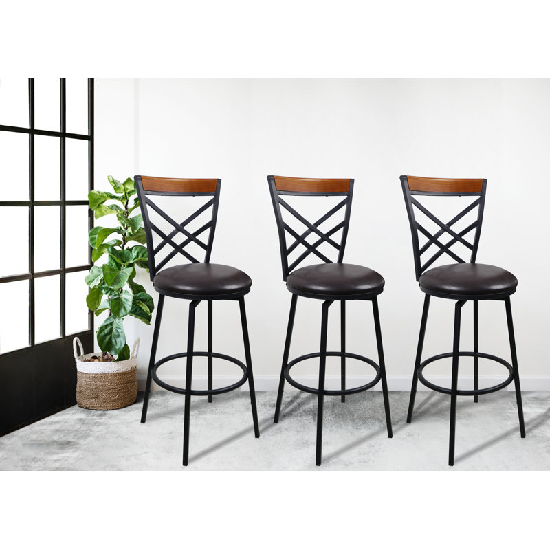 Millwood Pines Taryn Faux Leather Upholstered Swivel Metal Adjustable Height Bar Stool & Reviews